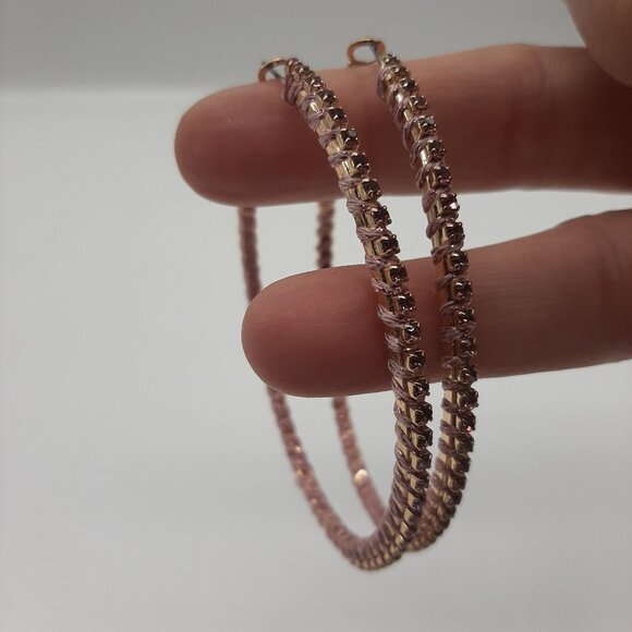 Urban Outfitters Large Oval Hoop Pierced Pink rhinestone Loop Earrings - Picture 2 of 2